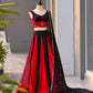Red Cotton Kali Lehenga with Mirror Work