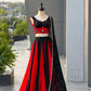 Red Cotton Kali Lehenga with Mirror Work