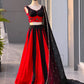 Red Cotton Kali Lehenga with Mirror Work