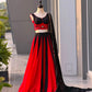 Red Cotton Kali Lehenga with Mirror Work