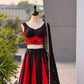Red Cotton Kali Lehenga with Mirror Work
