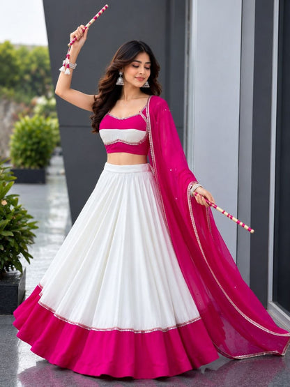 Ivory Pink Cotton Lehenga with Mirror Lace