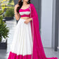 Ivory Pink Cotton Lehenga with Mirror Lace