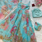 Organza Silk Printed Anarkali Suit with Dupatta and Bag