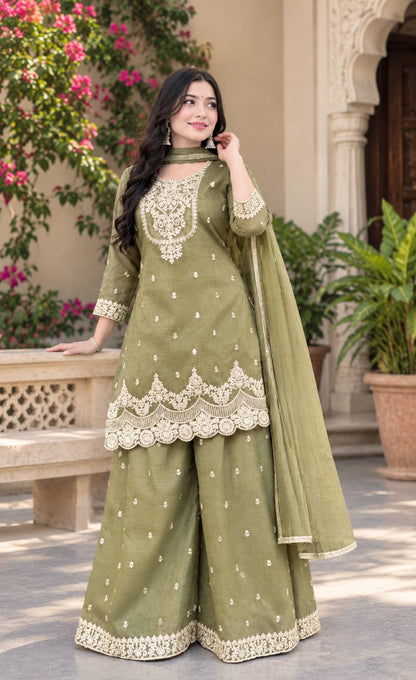 Sage Scalloped Peplum Sharara Set