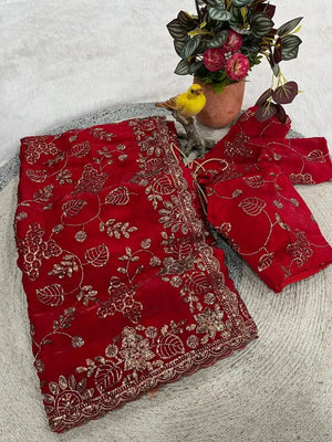 Elegant Embroidered Satin Silk Saree for Festive and Party Wear