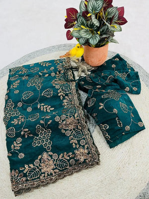 Elegant Embroidered Satin Silk Saree for Festive and Party Wear