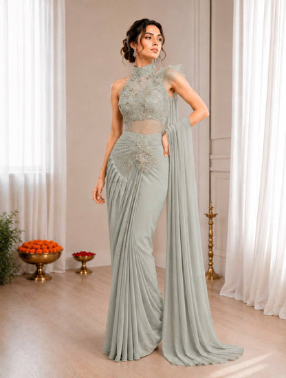 Sequin Embroidered Ready Drape Saree