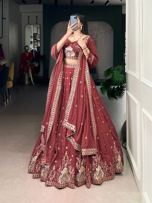 Embroidered Chocolate Crush Lehenga Choli Set with Dupatta