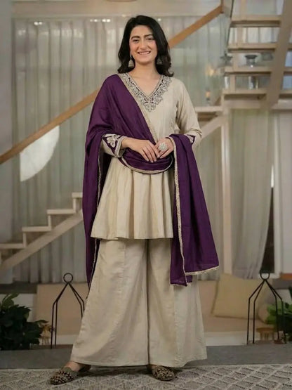 Beige Pearl Sharara Set