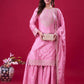 Designer Chinon Silk Embroidered Sharara Set