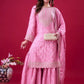Designer Chinon Silk Embroidered Sharara Set