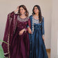 Embroidered Vichitra Silk Festival Gown Set