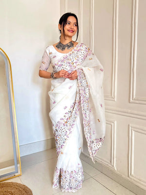 Elegant Crush Saree with Indian style Embroidery for Festive and Party Wear