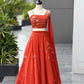 Rust Orange Hand Painted Georgette Lehenga