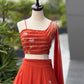 Rust Orange Hand Painted Georgette Lehenga
