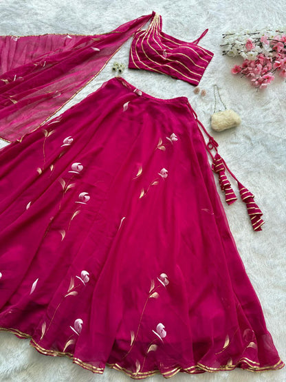 Rust Orange Hand Painted Georgette Lehenga