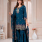 Teal Scalloped Sharara Suit