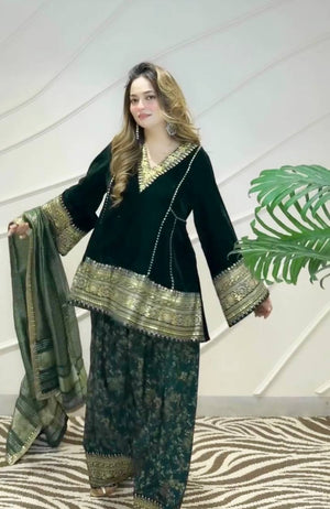 Emerald Velvet Gota Border Suit