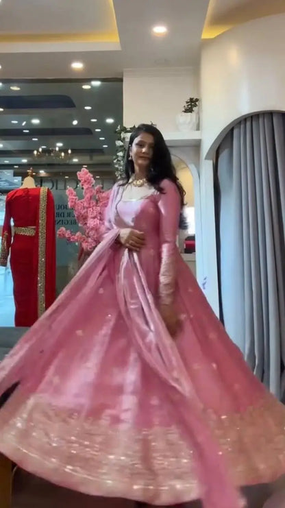 Blush Sequin Anarkali Gown Set