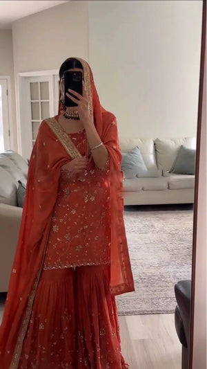 Embroidered Faux Georgette Sharara Set with Dupatta