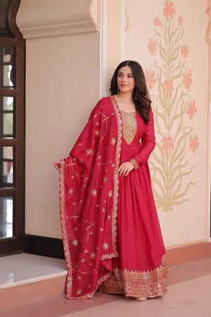 Embroidered Georgette Anarkali Gown with Dupatta