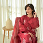 Embroidered Roman Silk Kurti Pant Set with Printed Silver Chiffon Dupatta