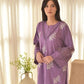 Embroidered Roman Silk Kurti Pant Set with Printed Silver Chiffon Dupatta