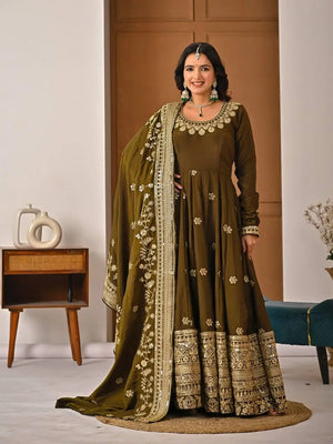 Heavy NC Vichitra Silk Embroidered Anarkali Suit Set with Dupatta