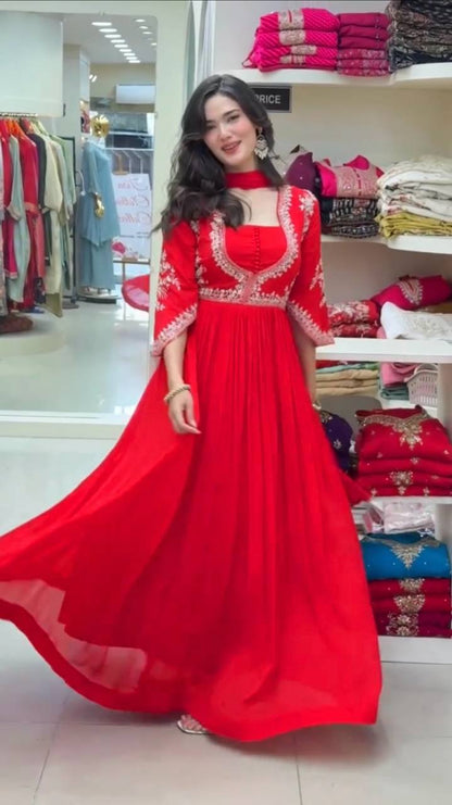 Red Potli Button Empire Anarkali
