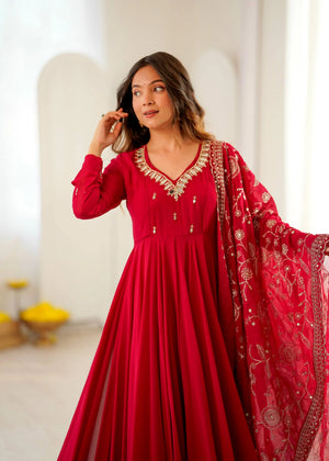 Red Mirror Umbrella Flaired Anarkali