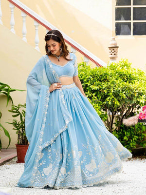 Embroidered Faux Georgette Lehenga with Dupatta