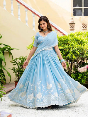 Embroidered Faux Georgette Lehenga with Dupatta
