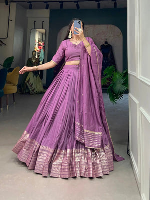 Pure Chanderi Zari Weaving Lehenga Set with Dupatta