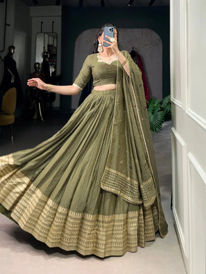 Pure Chanderi Zari Weaving Lehenga Set with Dupatta