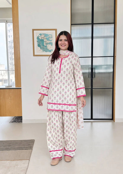 Ivory Floral Farshi Suit