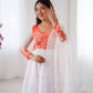 Coral Bloom Organza Taby Silk Digital Print Anarkali Gown Set