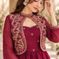 Wine Honeycomb Jacket Flared Gown