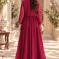 Wine Honeycomb Jacket Flared Gown