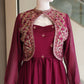 Wine Honeycomb Jacket Flared Gown