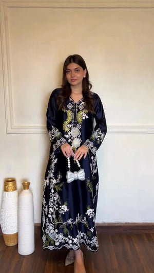 Pure Muslin Floral Print Partywear Gown Set