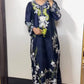 Pure Muslin Floral Print Partywear Gown Set