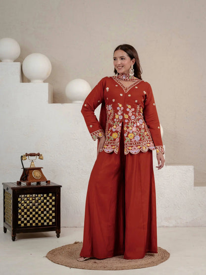 Rust Floral Sequin Sharara