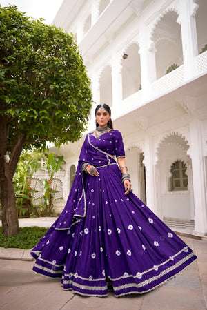 Royal Bandhej Pure Chanderi Printed Lehenga Set