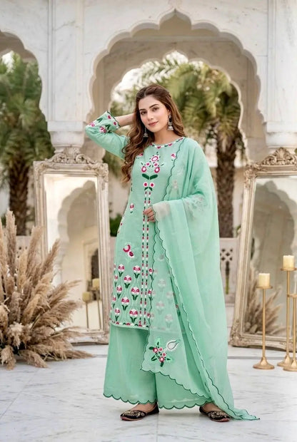 Mint Chikankari Floral Suit