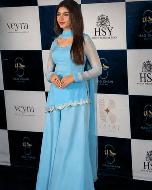 Sky Blue Cutwork Peplum Palazzo Set