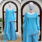 Sky Blue Cutwork Peplum Palazzo Set