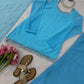 Sky Blue Cutwork Peplum Palazzo Set