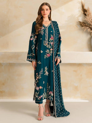 Teal Floral Diamond Pearl Kurta Set