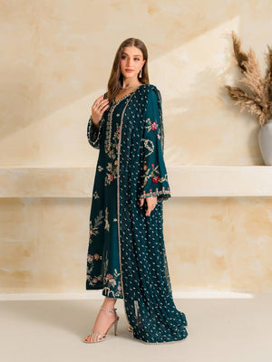 Teal Floral Diamond Pearl Kurta Set